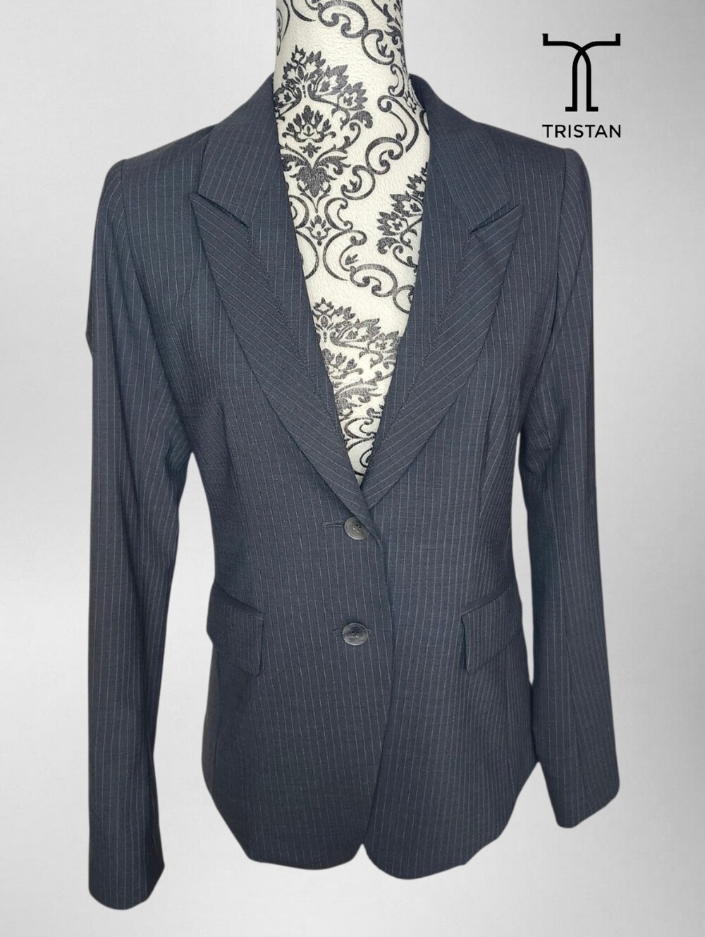 TRISTAN Grey Pinstripe Fitted Blazer - 2